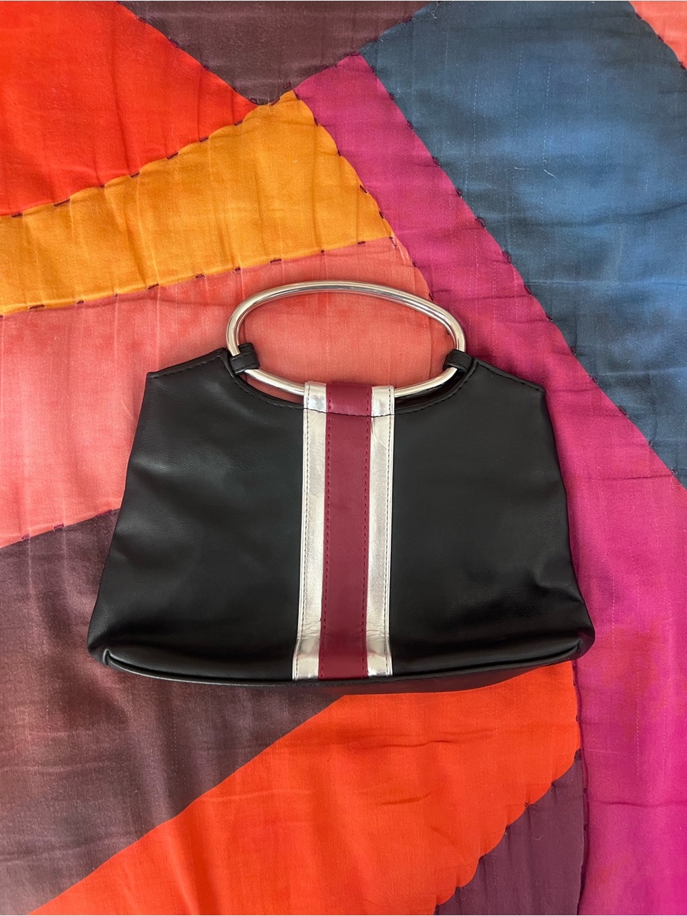 Vintage Giannini Y2K Black Red Silver Ring Handle Purse